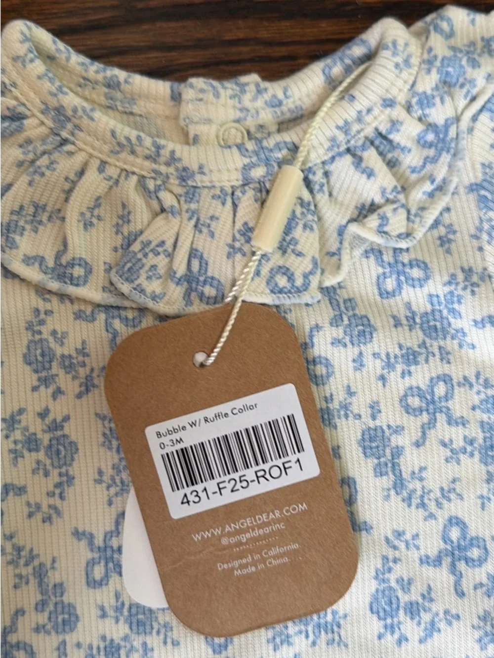 Angel Dear Blue Floral Ruffle-Trim Long-Sleeve Baby Bodysuit